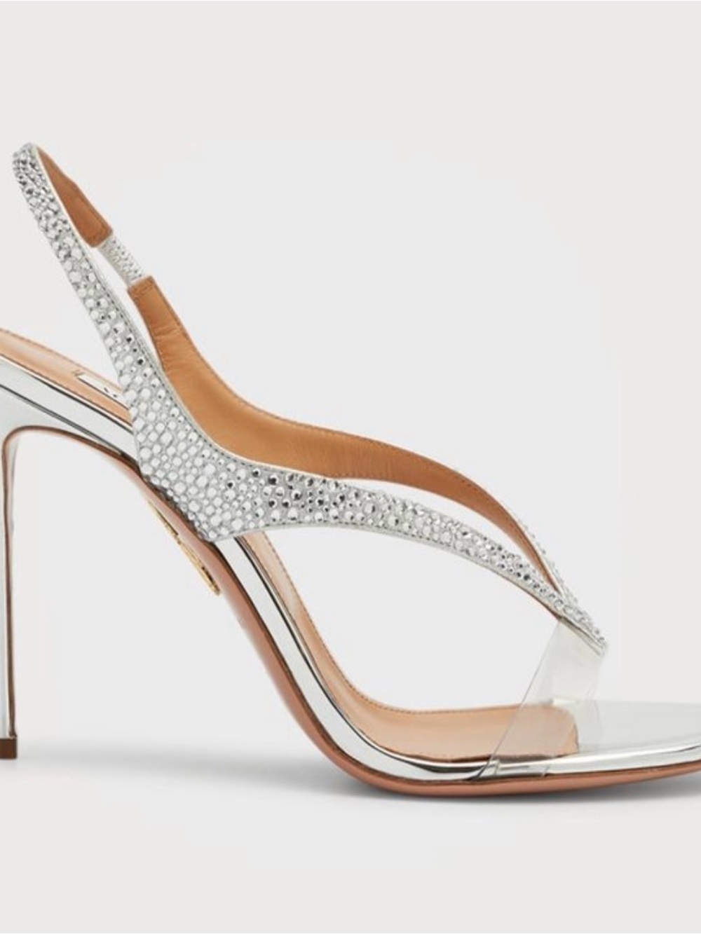 Aquazzura Izzy Metallic Strass Silver Slingback Cocktail Sandals Size 39 - Picture 8 of 9